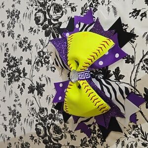 Softball bow ponytail purple b44